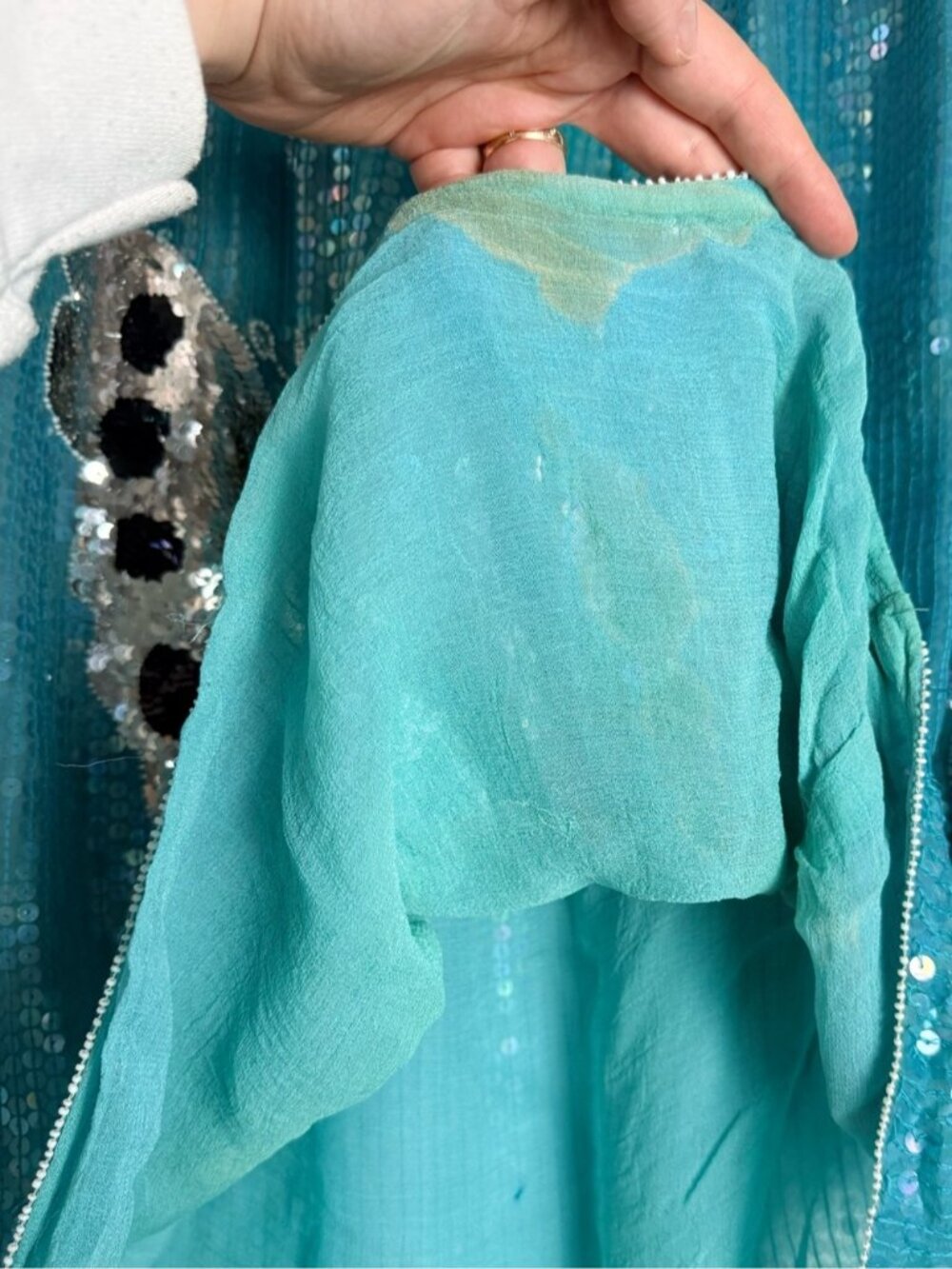 Vintage Sequin Butterfly Skirt Size Large Blue Silver - Picture 7 of 9